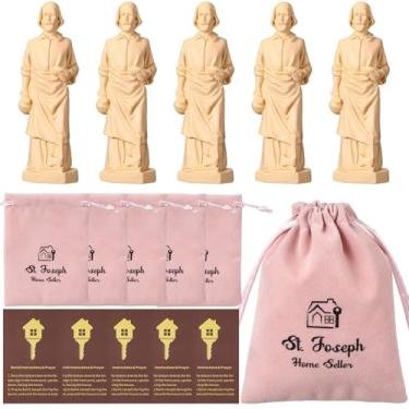 Imagem de Wonderjune 5 conjuntos de estátua de São José para venda de casa pequena estatueta de São José de resina com cartão de oração de instruções e saco de enterro para venda de casas (rosa)