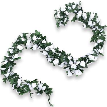 Imagem de Bairdish 4 peças de flores artificiais de videiras rosas artificiais com folhas verdes, plantas florais falsas penduradas para decoração de casa, quarto, jardim, Natal, aniversário, casamento, festa