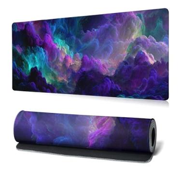 Imagem de Dazzling Galaxy Gaming Mouse Pad Abstrato Azul Tapete de Mesa 31,5 x 11,8 polegadas Textura Céu Estrelado Base de Borracha Antiderrapante Grande Mousepad Bordas Costuradas Teclado Mouse Mat Tapete de
