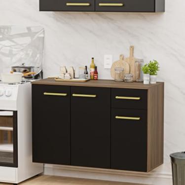 Imagem de Balcão Auxiliar Modulado 15mm Bancada Cozinha Compacta (Nogal/Preto)