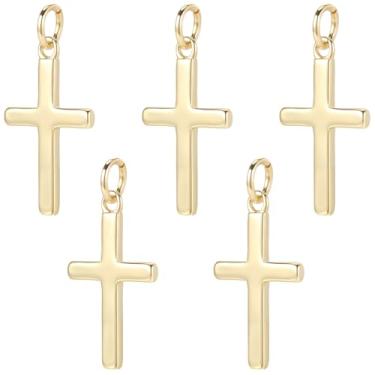 Imagem de Beebeecraft 1 caixa 12 peças de pingentes de cruz banhados a ouro 18 k, pingente com anel de salto, pingentes de crucifixo de Páscoa cristã para fazer joias, colar com pingente de pulseira, artesanato
