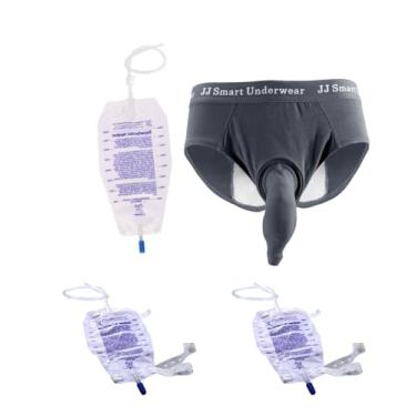 Imagem de Vojefeb Roupa íntima masculina reutilizável para incontinência, cuecas masculinas laváveis de algodão com 3 bolsas de urina, roupa íntima protetora discreta