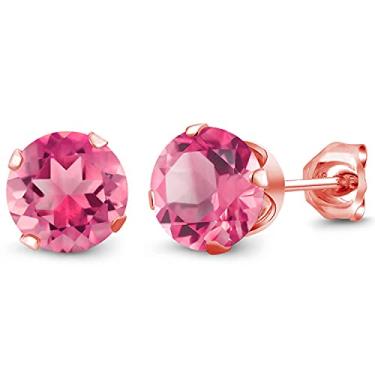 Imagem de Gem Stone King Brincos de topázio místico prata banhado a ouro rosa 18K para mulheres e homens (3,30 quilates, redondo 7 mm), Pedra preciosa Prata banhada a ouro rosa Pedra preciosa, Topázio místico