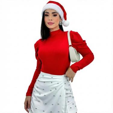 Imagem de Body Feminino Canelado Manga Longa Princesa Bufante Gola - Swiss Bouti