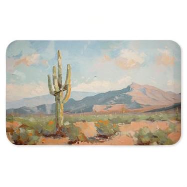 Imagem de Tapete antifadiga Cactus & Mountain View, tapete ergonômico acolchoado para cozinha e pé com suporte antiderrapante, tapete confortável ecológico, design por Nina Blue, 76 cm x 45 cm