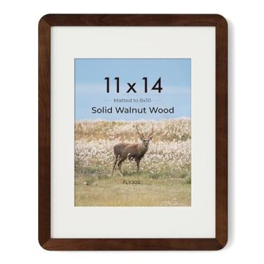 Imagem de FLYJOE Porta-retrato de 28 x 35 cm - Moldura de madeira de nogueira maciça com tapete para 20 x 25 cm, moldura de pôster 28 x 35 cm, acrílico e ferragens para pendurar incluídos, moldura de madeira 28