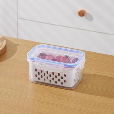 Imagem de Recipiente hermético de armazenamento de alimentos com escorredor, recipiente de plástico de 1750 ml para geladeira, seguro para micro-ondas (médio, azul)