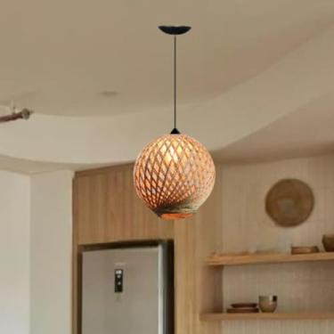 Imagem de Luminária Pendente Mabelly em Corda Sisal Natural Palha Design Redondo Fio Preto