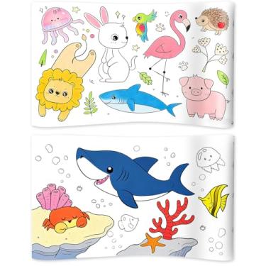 Imagem de 2 Rolos Gigantes Papel para Colorir para Crianças, 300x30cm Papel Adesivo Arte Rolo Colorir com Desenhos de Animais Terrestres e Marinhos for Crianças Pequenas e Jovens Artistas