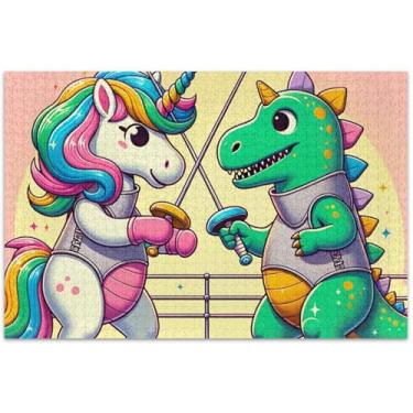 Imagem de Quebra-cabeça de dinossauro de unicórnio de desenho animado, 500 peças, adultos, paisagem floral, quebra-cabeça colorido, engraçado, 51 x 35 cm