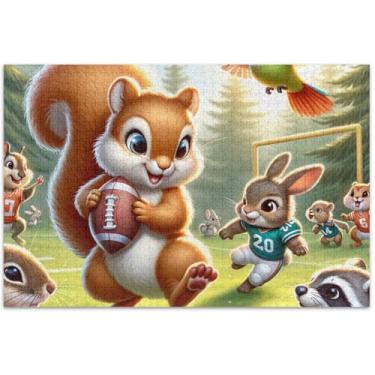 Imagem de Quebra-cabeça de coelho esportivo de esquilo fofo para adultos 500 peças quebra-cabeça de arte animal difícil presentes de festa de elefante branco, 50,5 x 14,9 polegadas