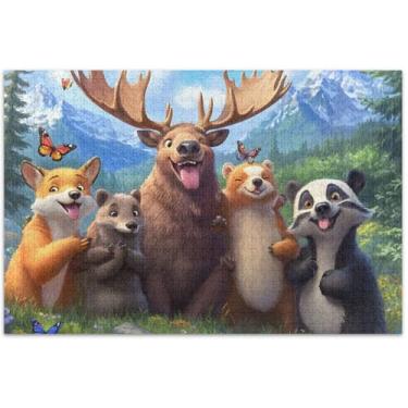 Imagem de Quebra-cabeça de paisagem de selfie de animais engraçados, 500 peças para adultos, presentes de elefante branco, quebra-cabeças engraçados personalizados exclusivos para adultos, animais de desenho