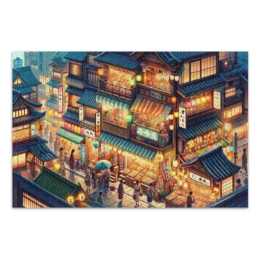 Imagem de Lively Tokyo Night Market Quebra-cabeças grandes para adultos com letras nas costas quebra-cabeças para adultos 1000 peças