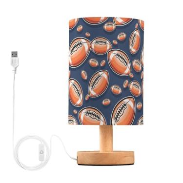Imagem de Joisal Candeeiro de mesa artístico de bolas de rugby pequeno com abajur de linho para mesa de cabeceira, luminária de quarto pequena
