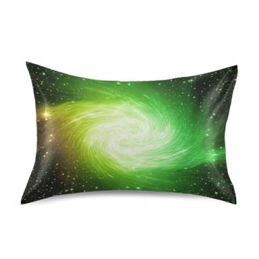 Imagem de Aestheti Fronhas de cetim verde amarelo estrelas floral resfriamento padrão king queen fronhas arte fofa capa de almofada macia para cama tamanho padrão 66.0 cm x 50.8 cm