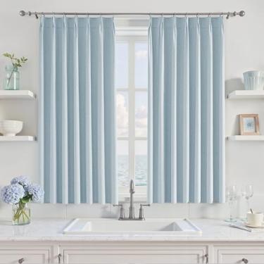 Imagem de UHITECH Cortinas curtas pretas para quarto, 137 cm, para sala de estar, painéis de janela pequenos, à prova de som, cortinas blackout modernas, plissadas