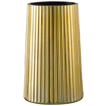 Imagem de MARTAGE Vaso de vidro dourado para flor, vaso de flores para buquê, vasos de vidro modernos, vasos com nervuras para sala de estar, quarto, mesa de jantar, escritório, casamento, centros de mesa, 20
