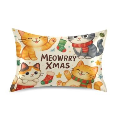 Imagem de Fronhas padrão Queen King desenho animado gato natal natal cetim fronhas impressão personalizada refrescante travesseiro macio capa deslizante tamanho king 101,6 cm x 50,8 cm