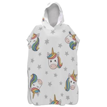 Imagem de Joisal Poncho de surfe trocador de roupão para praia Adul toalha com capuz floral absorvente homens mulheres poncho com capuz bonito desenho animado unicórnios branco