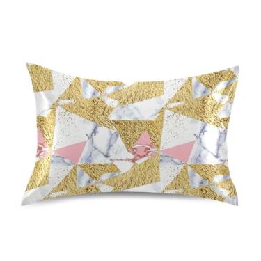 Imagem de Fronhas engraçadas triângulos dourados rosa branco cetim resfriamento padrão Queen King fronhas decorativas para cama de casa sofá queen size 76,2 cm x 50,8 cm