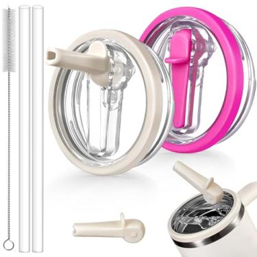 Imagem de ANTAND Pacote com 2 tampas de canudo de substituição para Stanley 850 g, tampas removíveis à prova de vazamento para Stanley Quencher H2.0 e copo ProTour de 850 g (creme, vermelho)