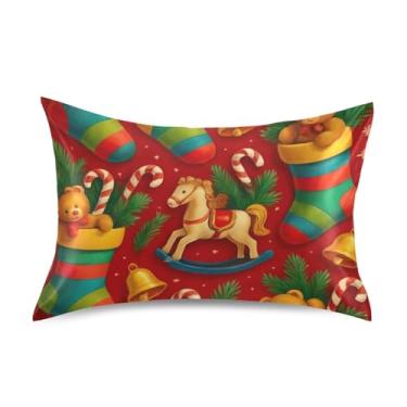 Imagem de Fronhas engraçadas de cetim de urso de desenho animado de Natal fofo refrescante padrão king queen fronha personalizada capa de almofada macia tamanho queen 76,2 cm x 50,8 cm