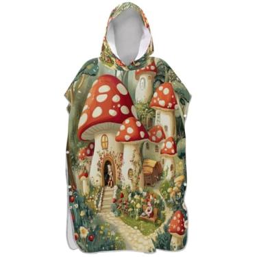 Imagem de Joisal Mushroom House Poncho de surfe trocador adulto plus size homens mulheres poncho com capuz toalha de natação bonito