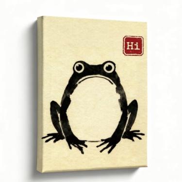 Imagem de Arte de parede minimalista, pintura de tinta de sapo zen em tela, impressão inspirada em Sumi-e japonês, decoração de banheiro ou entrada, arte moderna em preto e branco, presente peculiar de