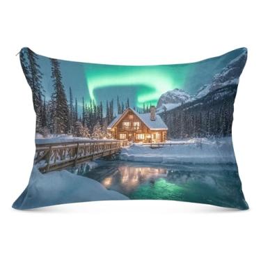 Imagem de Fronhas de travesseiro padrão Scenic Northern Lights 51 x 66 cm super macias com zíper para outono e inverno
