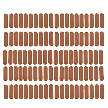 Imagem de SIWOTED 100 peças etiquetas de crochê 4,5x1,2cm 2 furos etiqueta de couro PU enfeite prático acessórios faça você mesmo (Chocolate)