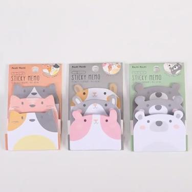 Imagem de Pacote com 3 folhas de índice de notas adesivas de animais fofos de desenho animado, adesivos para agenda, artigos de papelaria para decoração de escritório, gato panda em forma de coelho