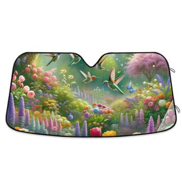Imagem de Guarda-sóis personalizados de primavera beija-flores de jardim para para-brisa bonito universal dobrável acessórios de carro persianas para-brisa frontal L, 144,8 cm x 80 cm