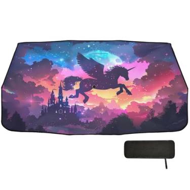 Imagem de Unicórnio voador com asas para-sol para caminhão para-brisa cobertura completa guarda-chuva de para-brisa de carro 147.3 cm x 75.4 cm persianas de janela de carro retrátil
