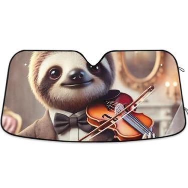 Imagem de Toldo de sol personalizado para violino preguiça vitoriana bonito para para-brisas de carro capa de para-brisa automotiva retrátil dobrável protetor solar L, 144,8 cm x 80 cm