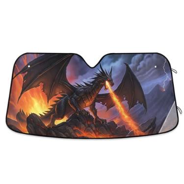 Imagem de Huge Dragon Fire Magma Dark Custom Car Para-brisa Sun Shade Engraçado Retrátil Dobrável Capa de Para-brisa Automotivo Protetor Solar Floral L, 144.8 cm x 80.0 cm