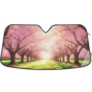 Imagem de Toldo de sol rosa flor de cerejeira primavera para para-brisa de carro bonito universal retrátil janela de carro para-brisa frontal floral animal M, 139,7 cm x 70,1 cm