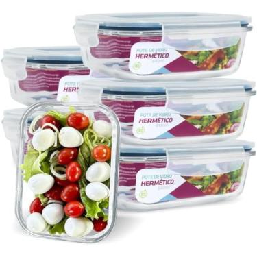 Imagem de Conjunto de Potes Herméticos de Vidro, Tampa com Trava, Recipientes para Armazenamento de Alimentos, Retangular, Transparente (10)