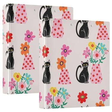 Imagem de Lindos gatos pretos florais bege 3 fichários de 3 cm comporta 200 folhas de pastas florais de animais, caderno, fichário de escritório, 31,5 x 27 x 6 cm, pacote com 2