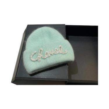 Imagem de Gorro De Inverno Feminino Quente De Tricô Com Pérolas E Pelo De Coelho