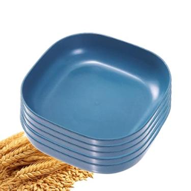 Imagem de YuanQ Pratos quadrados profundos do deserto 14,5 cm, conjunto de 5 pratos reutilizáveis inquebráveis para lanche ou salada, pratos de cozinha, leves, seguros para lava-louças e micro-ondas (azul