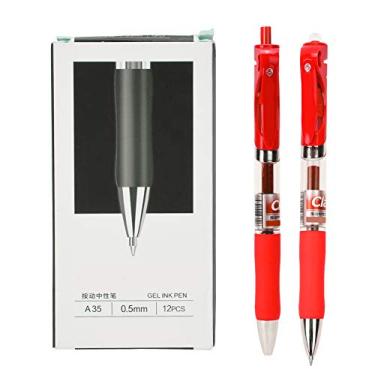 Imagem de ZJchao 12 Unidades de Caneta Rollerball Antiderrapante Com Alça de Borracha Macia de Plástico Tipo Caneta Esferográfica de 0,5 Mm para Escola, Escritório, Escrita, Papelaria, Preto, Azul, (Vermelha)