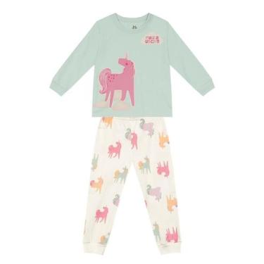 Imagem de Pijama infantil menina de unicórnio brilha no escuro Brandili, 6, Azul