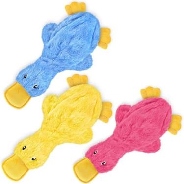 Imagem de Brinquedo de cachorro Best Pet Supplies raças pequenas, médias e grandes, pato fofo enrugado sem enchimento com apito, para filhotes e idosos, mastigar e brincar, sem bagunça – amarelo, azul, rosa