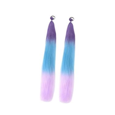 Imagem de Kokiya 2 peças de extensão de cabelo rabo de cavalo com cordão elástico, fibra sintética a altas temperaturas, para cosplay, Roxo Azul Rosa