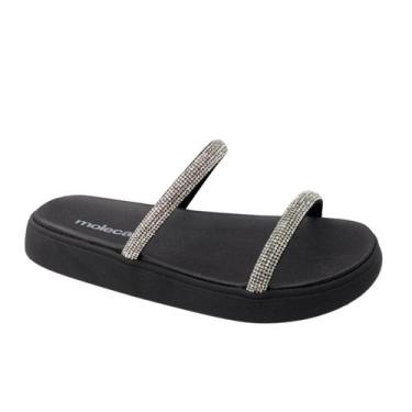 Imagem de Papete Moleca Flatform Duas Tiras Brilho Feminina Preta, Preto, Crista