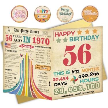 Imagem de FOBELEC Cartão de aniversário de 56 anos para mulheres e homens, decorações comemorativas de aniversário de 56 anos, cartão de aniversário de final dos anos 50 para mãe e pai, presentes de aniversário