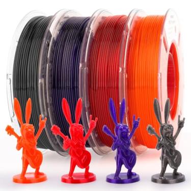 Imagem de AMOLEN Filamento de impressora 3D transparente Rapid PETG 1,75 mm Transcucent +/-0,02 mm, 500 mm/s Alta Velocidade Forte Dureza Natal Multicolorido Pacote Preto/Roxo/Vermelho/Laranja 250gx4