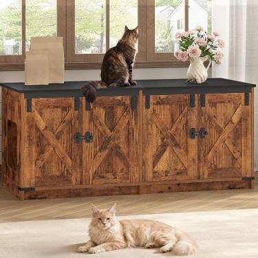 Imagem de Hzuaneri Caixa de areia para gatos para 2 gatos, caixa de areia oculta armário de móveis com quarto duplo, casa de gato interior, estilo casa de fazenda, 46,7 x 18,9 x 21,1 polegadas, marrom rústico