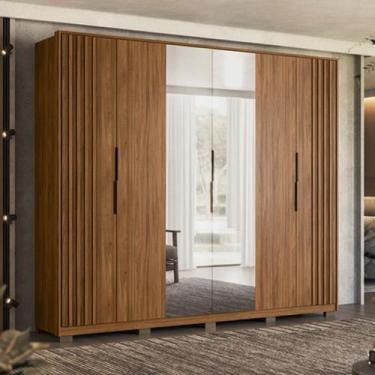 Imagem de Guarda Roupa Casal Ripado Atrice Ambiente 6 Portas Nogueira Touch com 