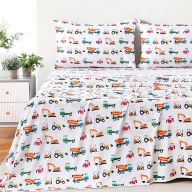 Imagem de Jogo de lençol infantil para meninos e meninas, lençóis de microfibra macios e respiráveis, solteiro, caminhão